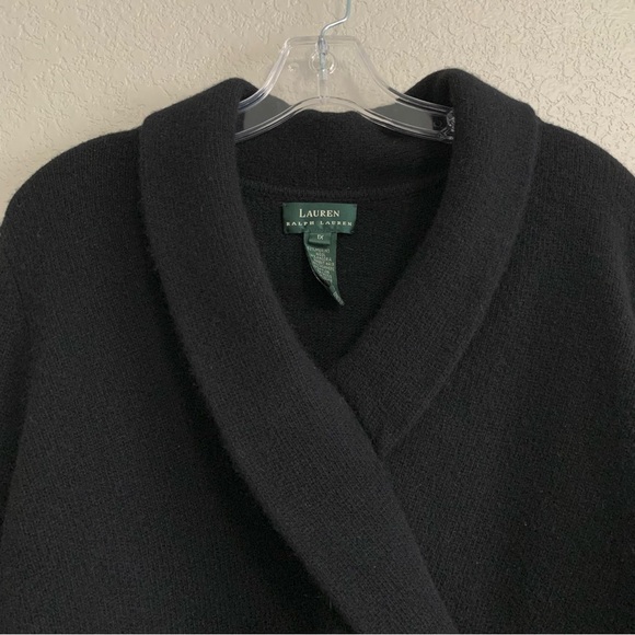 Vtg LRL Ralph Lauren Sweater Women 1X Wool Cashmere Shawl Collar Faux Wrap Black - Picture 3 of 15